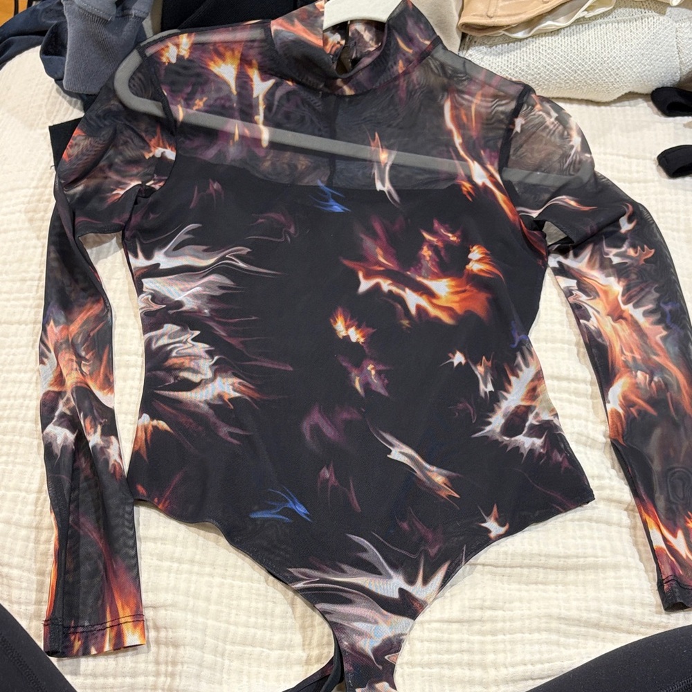 All Saints Black and Orange Patterned Bodysuit